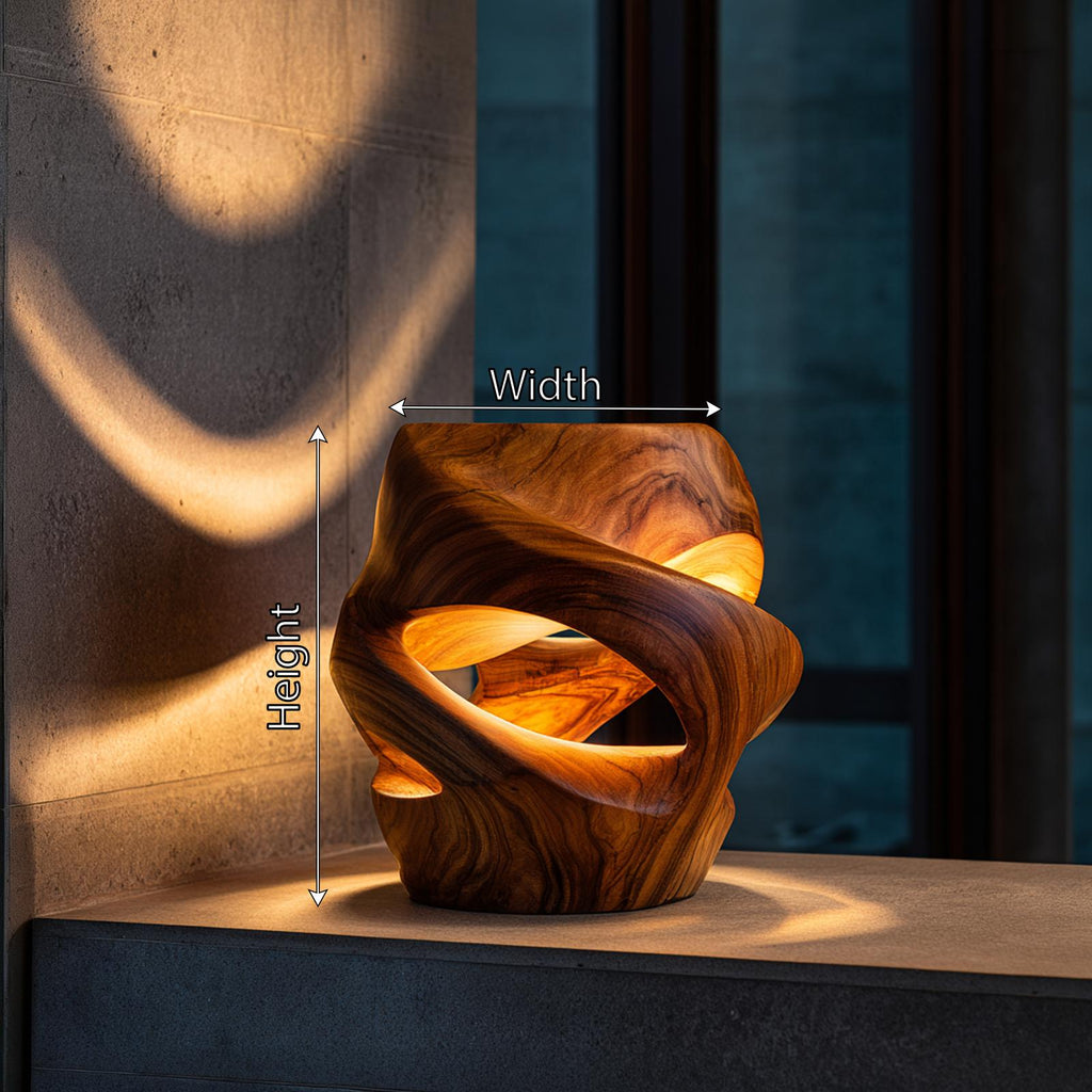 Contemporary Sculptural Table Lamp, Artistic Wood Accent Light for Dining Room & Kitchen Island