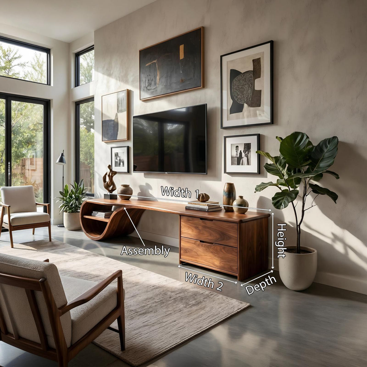 Scandinavian Organic Wood TV Console, Modern TV Stand and Entertainment Center Cabinet for Living Room