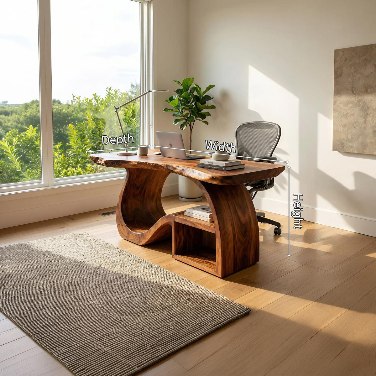 Mid Century Writing Desk, Handcrafted Solid Wood Computer Desk & Workstation for Refined Home Office