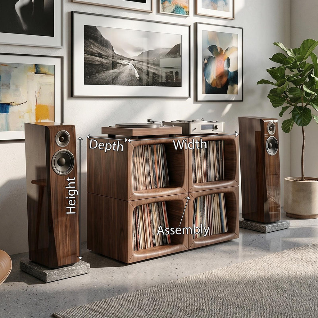 Modern Wooden Cube Record Storage Cabinet, Handcrafted Vinyl LP Storage Organizer with Turntable Stand, Model