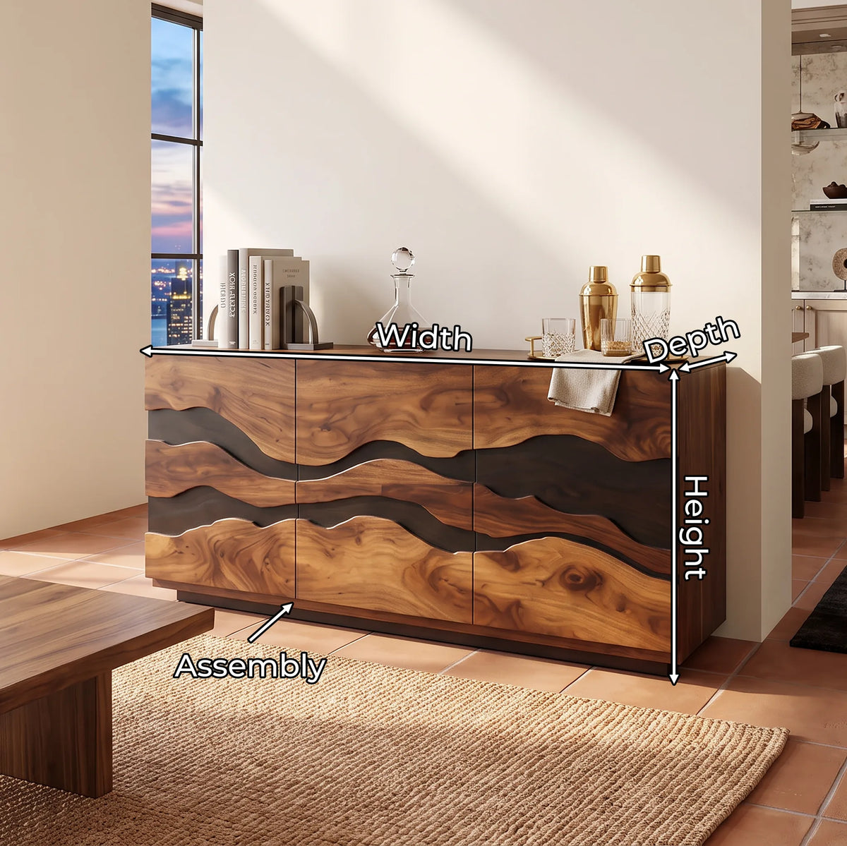 Modern Wave Carved Liquor Cabinet Dining Room