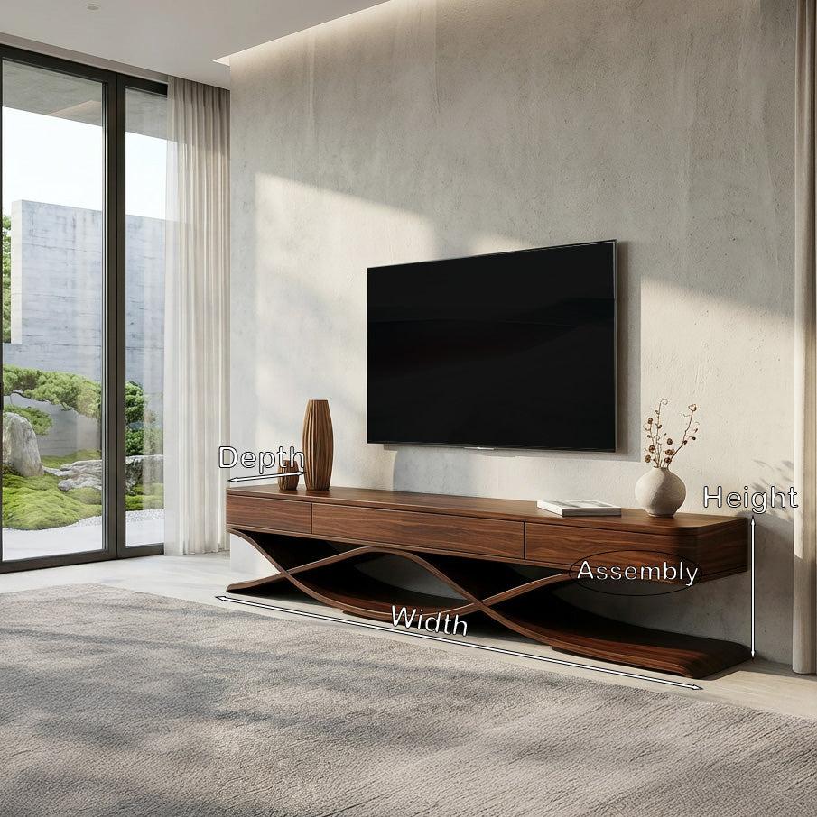 Modern TV Console With Interlocking Sculptural Base For Living Room