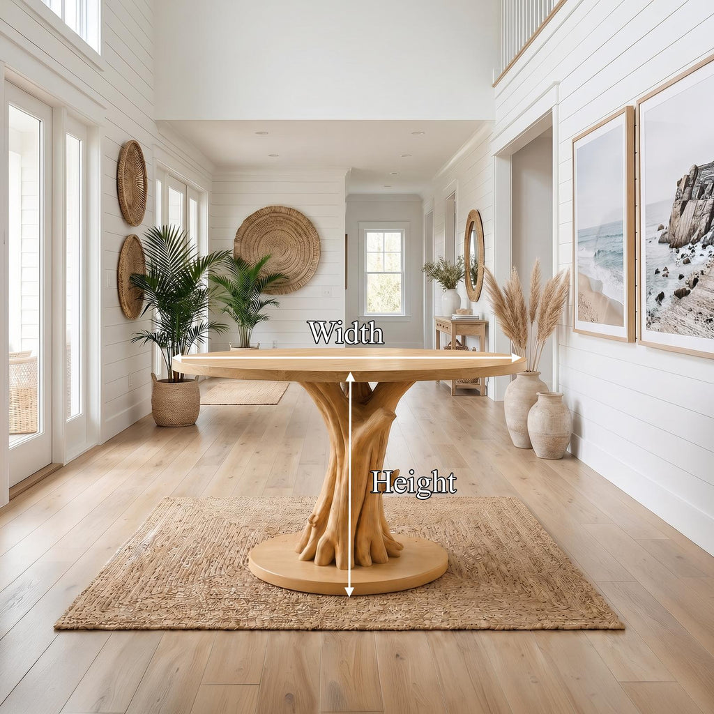 Organic Tree Base Round Entryway Table, Solid Wood Pedestal Foyer Table for Living Room, Hallway