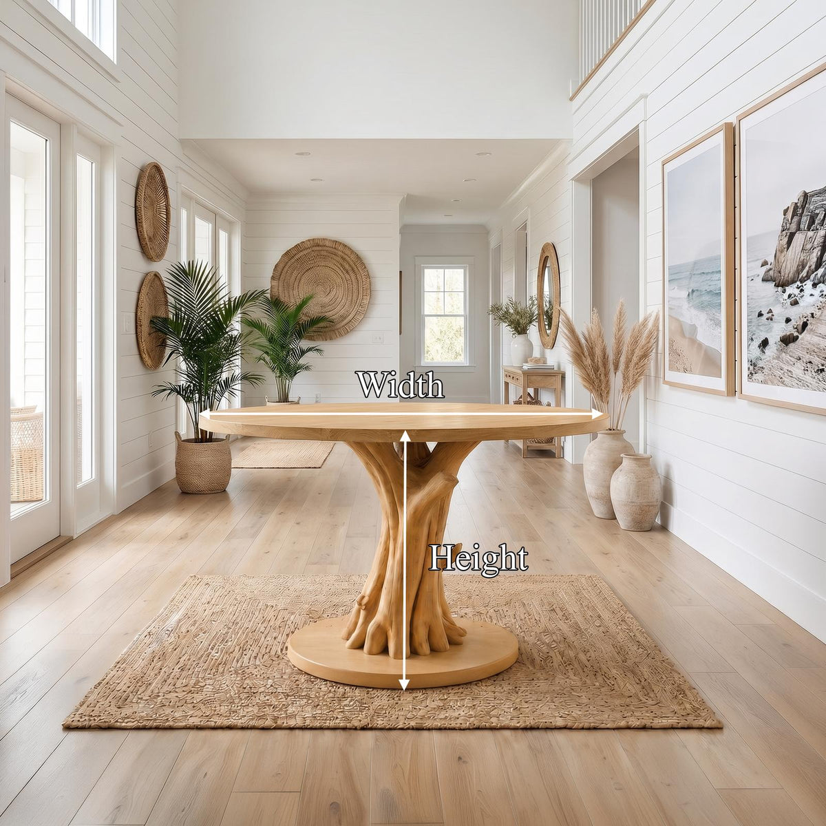 Organic Tree Base Round Entryway Table, Solid Wood Pedestal Foyer Table for Living Room, Hallway