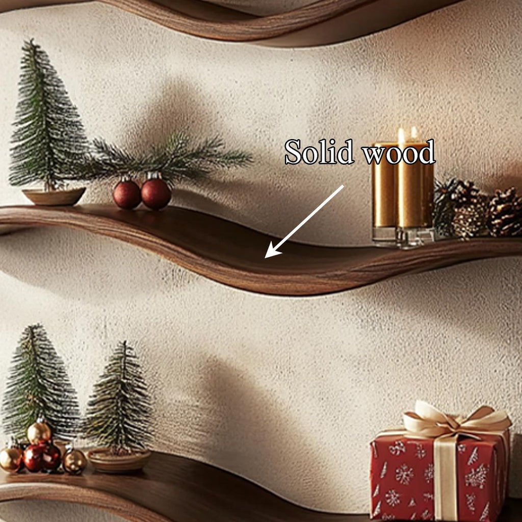 Mid Century Modern Wave Wall Shelf, Handcrafted Rustic Wavy Floating Shelf for Living Room Decor