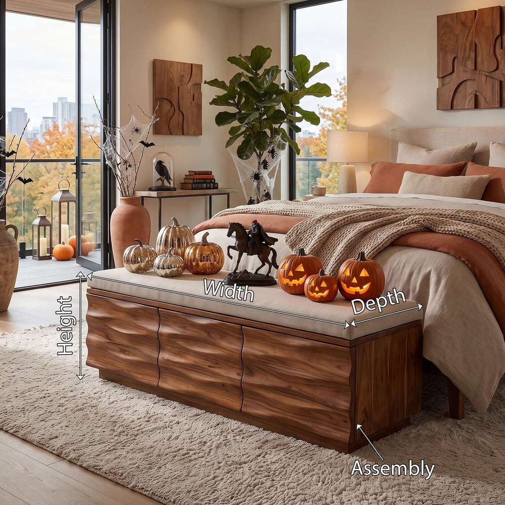Modern Wave Storage Bench Cushion For Halloween Fall Decor
