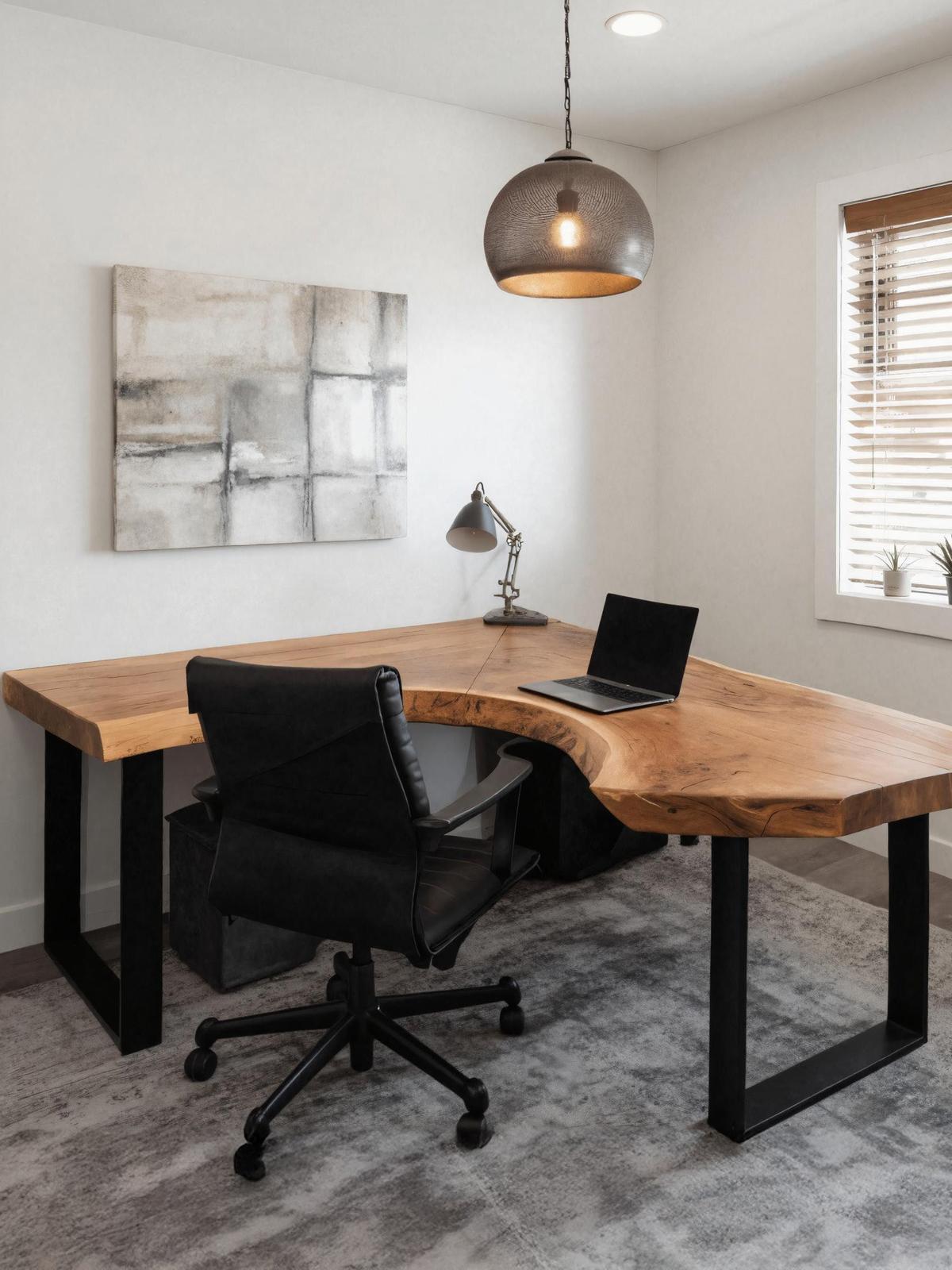 Modern Live Edge L-Shaped Corner Desk, Handcrafted Large Solid Wood Executive Office Desk Table for Home Workspace