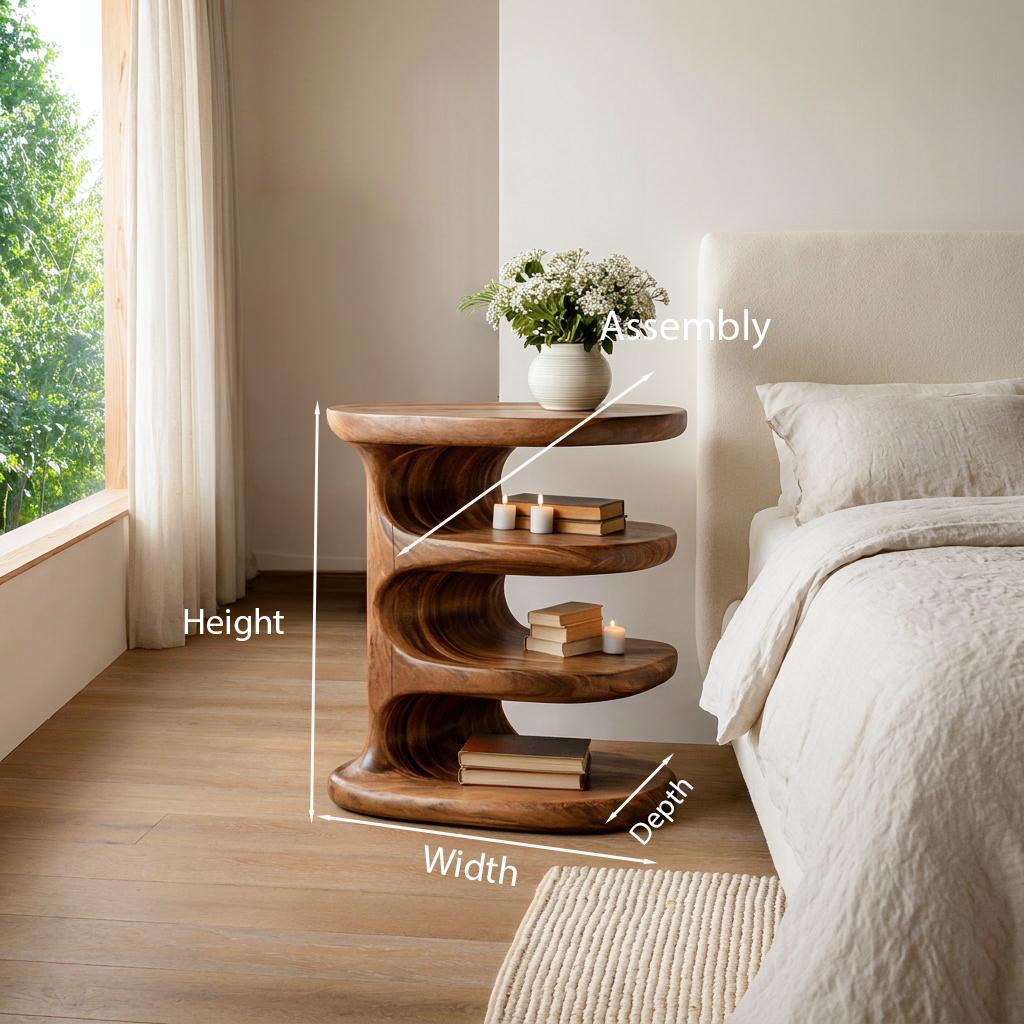 Modern Wooden Nightstand, Multi-Layer Tiered Design Bedside Side Table with Open Storage, Model