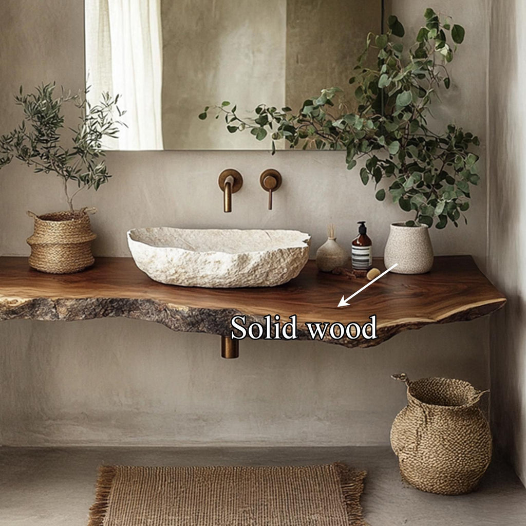 Mid-Century Solid Wood Shelf Vanity, Bathroom Single Sink Countertop, Washroom Floating Console Support Shelf