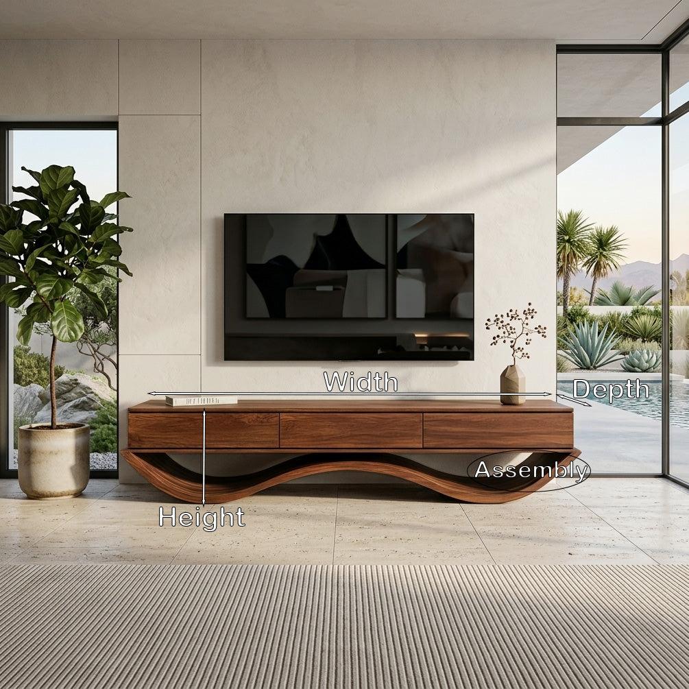 Modern Sculptural TV Console With Curved Base For Living Room