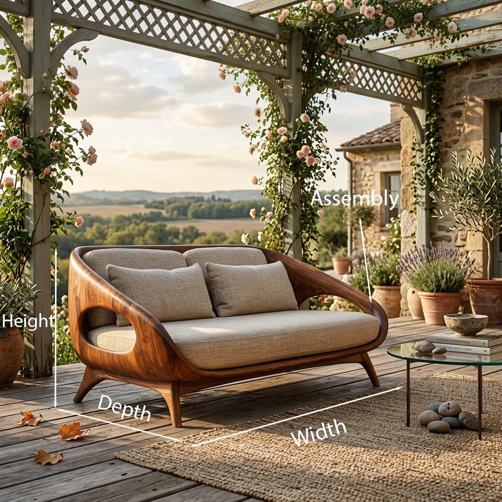 Artistic Wooden Sofa with Soft Organic Lines, Handcrafted Solid Wood Couch for Home Lounge & Living Room, Model