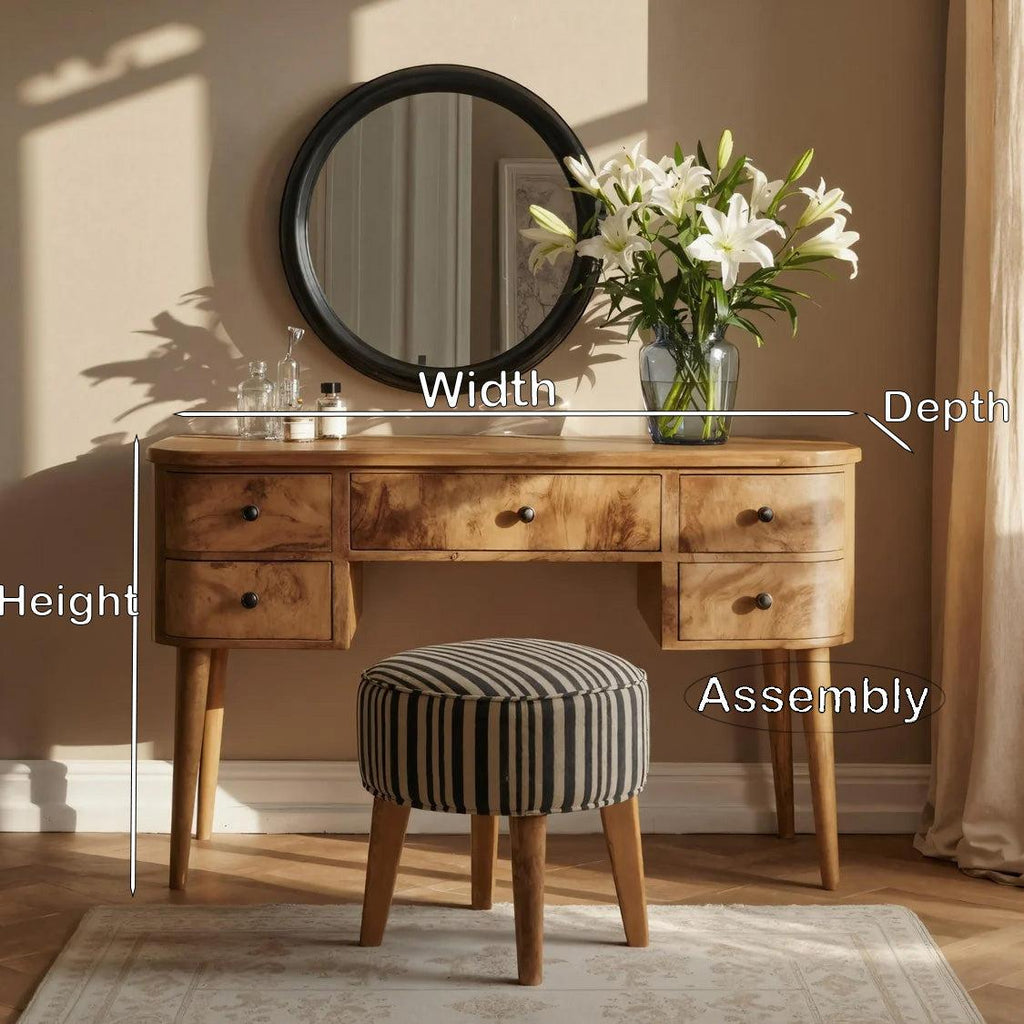 Spry Interior Handmade Solid Wood Vanity Table with Storage Drawers, Rustic Bedroom Dressing Desk & Makeup Vanity Console, SITHHNVAN002