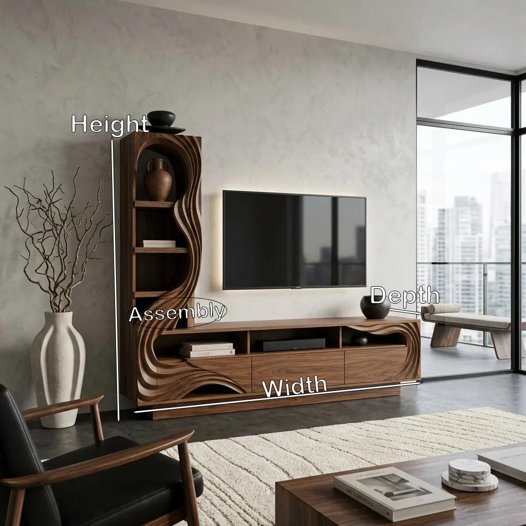 Modern Sculptural Wooden TV Console With Storage For Living Room