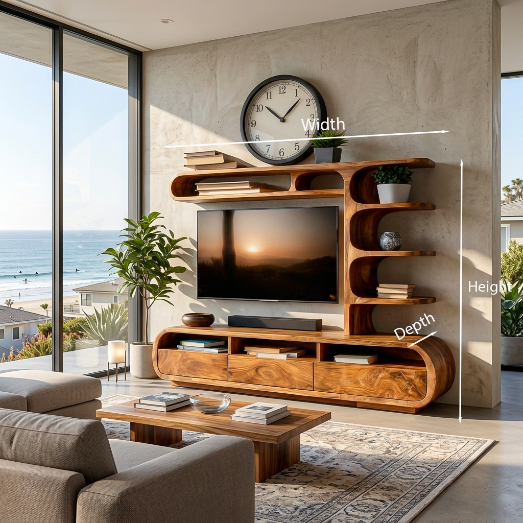 Elegant Wooden TV Console, Modern Classic Media Stand Credenza, Solid Timber Entertainment Unit for Living Area