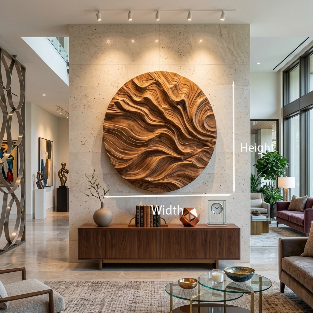 Round Carved Wood Wall Sculpture, 3D Abstract Mandala Style Circular Wood Panel Art for Living Room