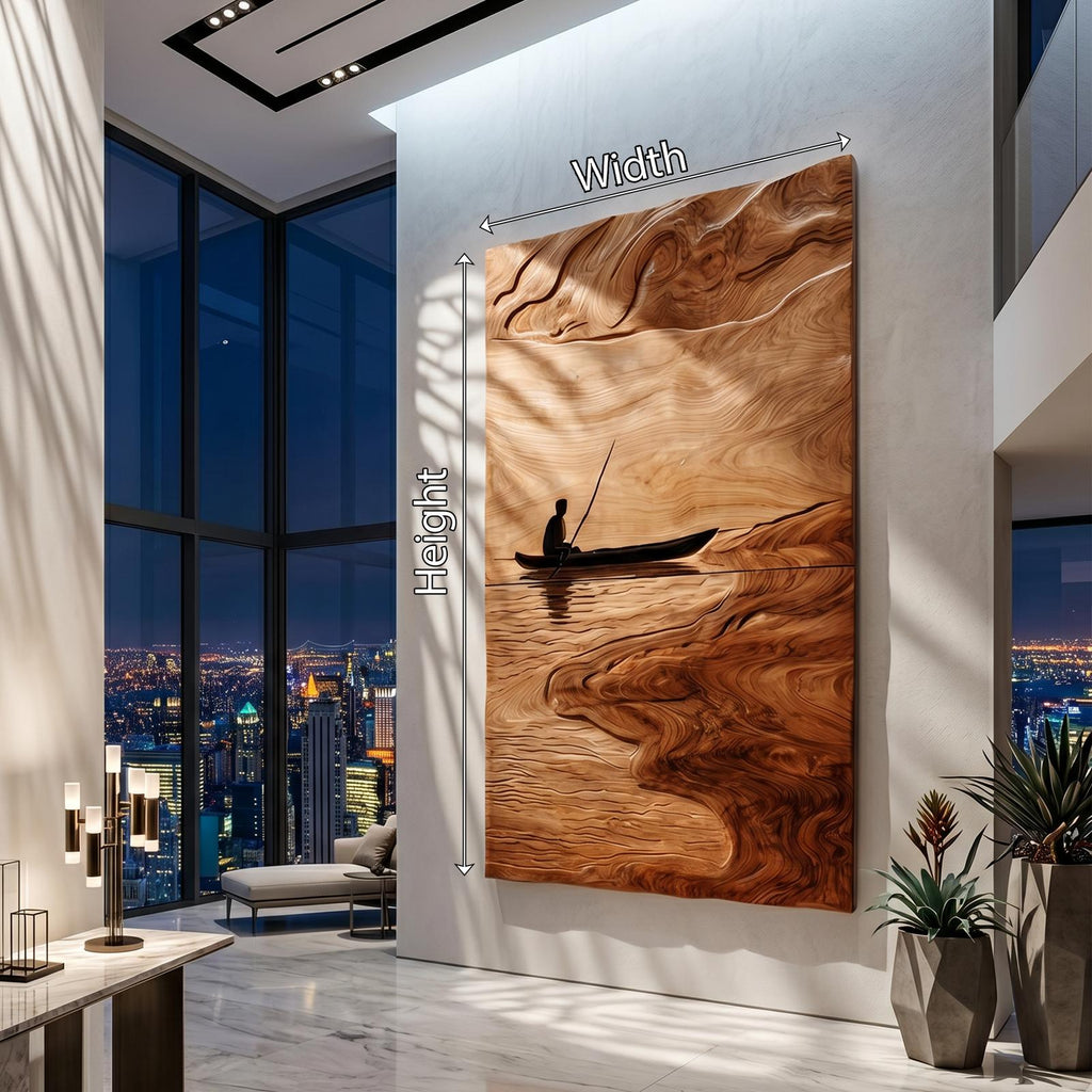 Contemporary Lake Wood Wall Art, Handcrafted 3D Wooden Lake Map Sculpture Panel for Modern Rustic Living Room Decor