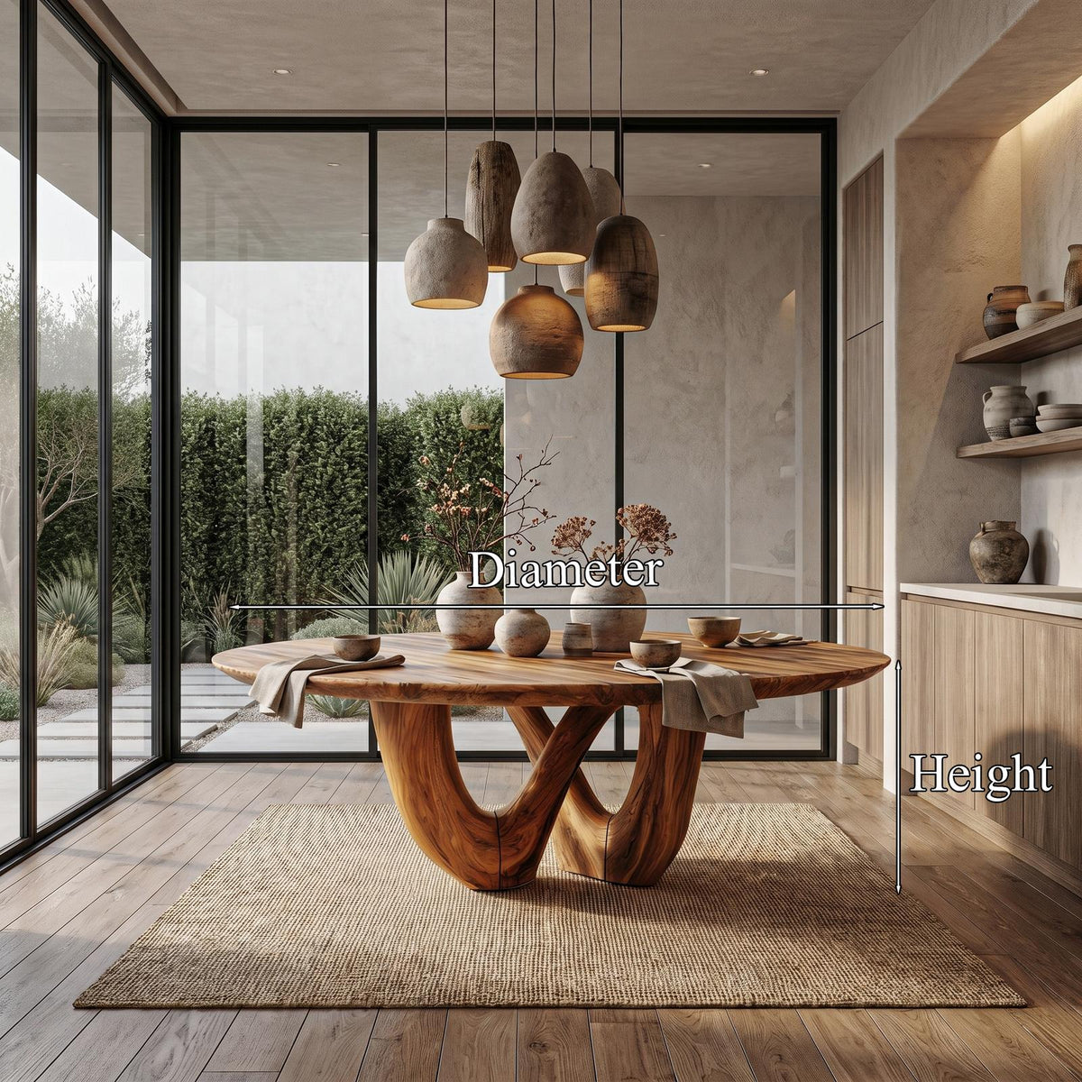 Sculptural Double Curved Base Dining Table, Handcrafted Solid Wood Dining Room & Kitchen Statement Table