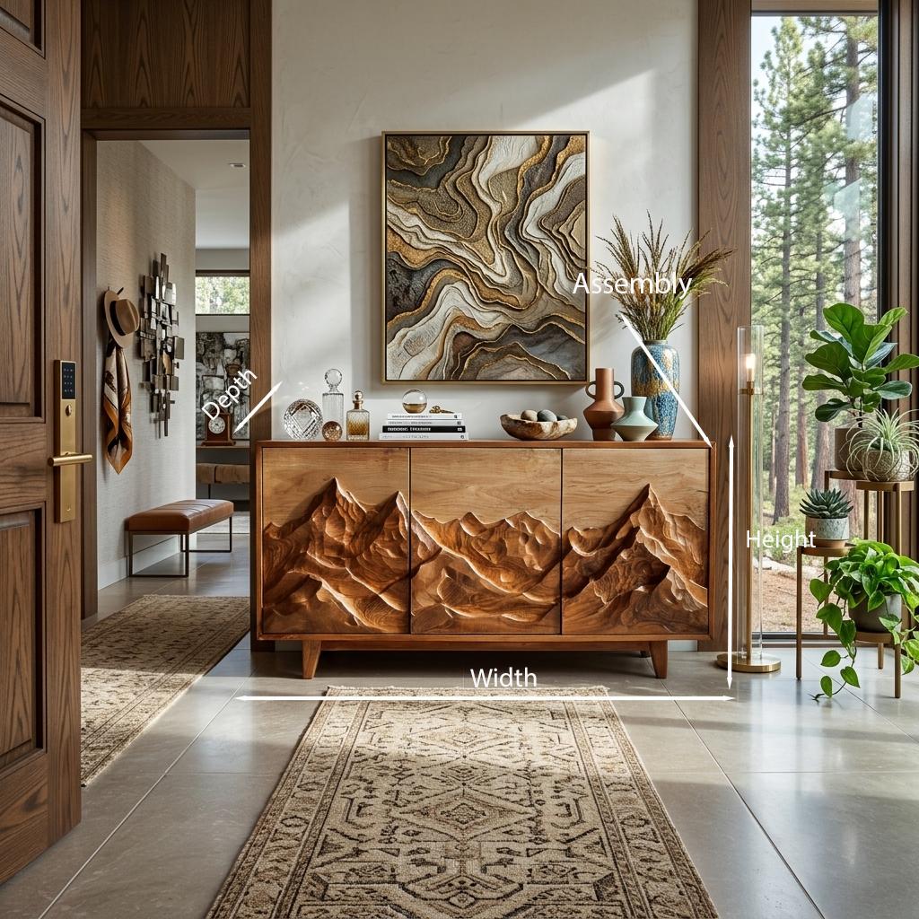 Modern Wood Sideboard With Mountain Relief For Home Interior RTTHTTSD045