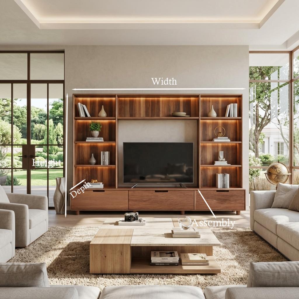 Large Entertainment Center With LED Lighting For Living Room