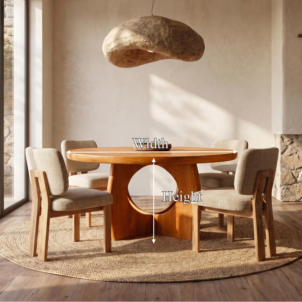 Organic Round Dining Table with Cutout Base, Handcrafted Solid Wood Kitchen Dining Room Table