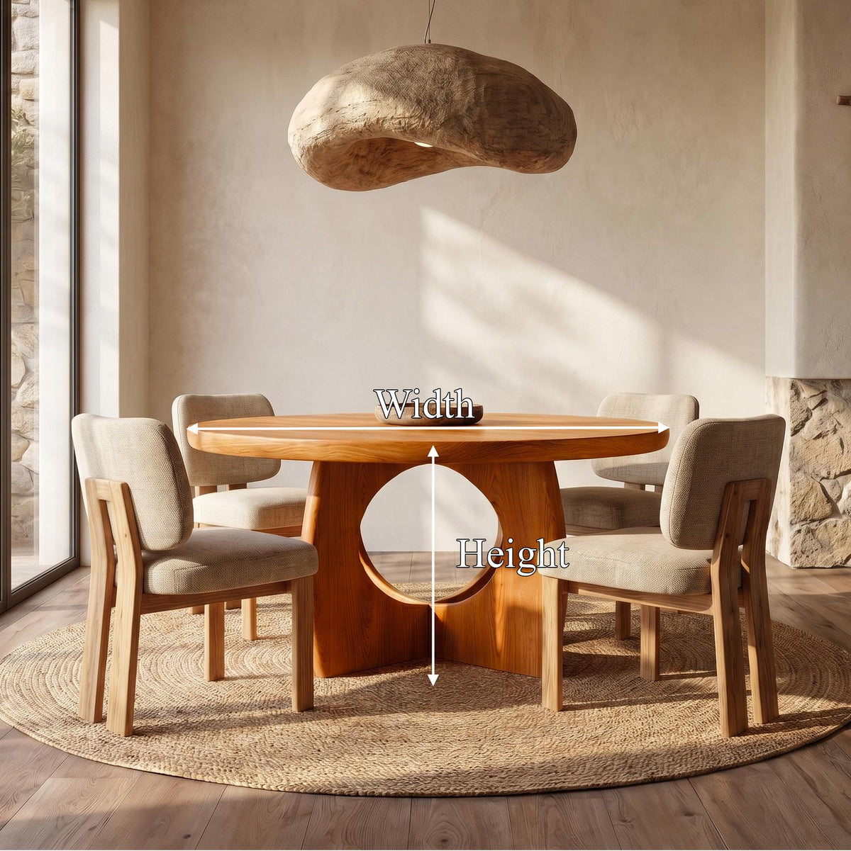 Organic Round Dining Table with Cutout Base, Handcrafted Solid Wood Kitchen Dining Room Table