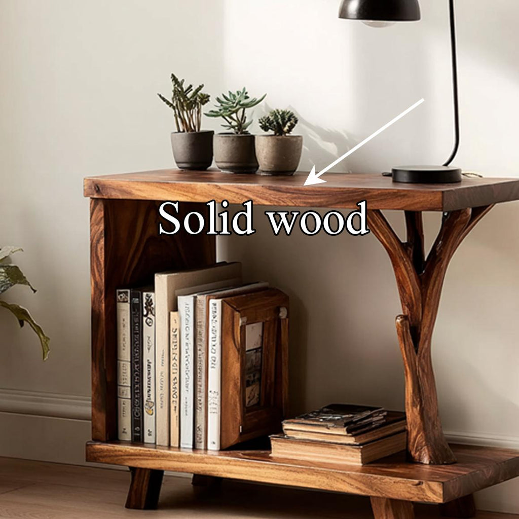 Free Standing Rustic Wood Side Table, Solid Accent End Table for Guest Room Nightstand, Handcrafted Natural Edge Wood