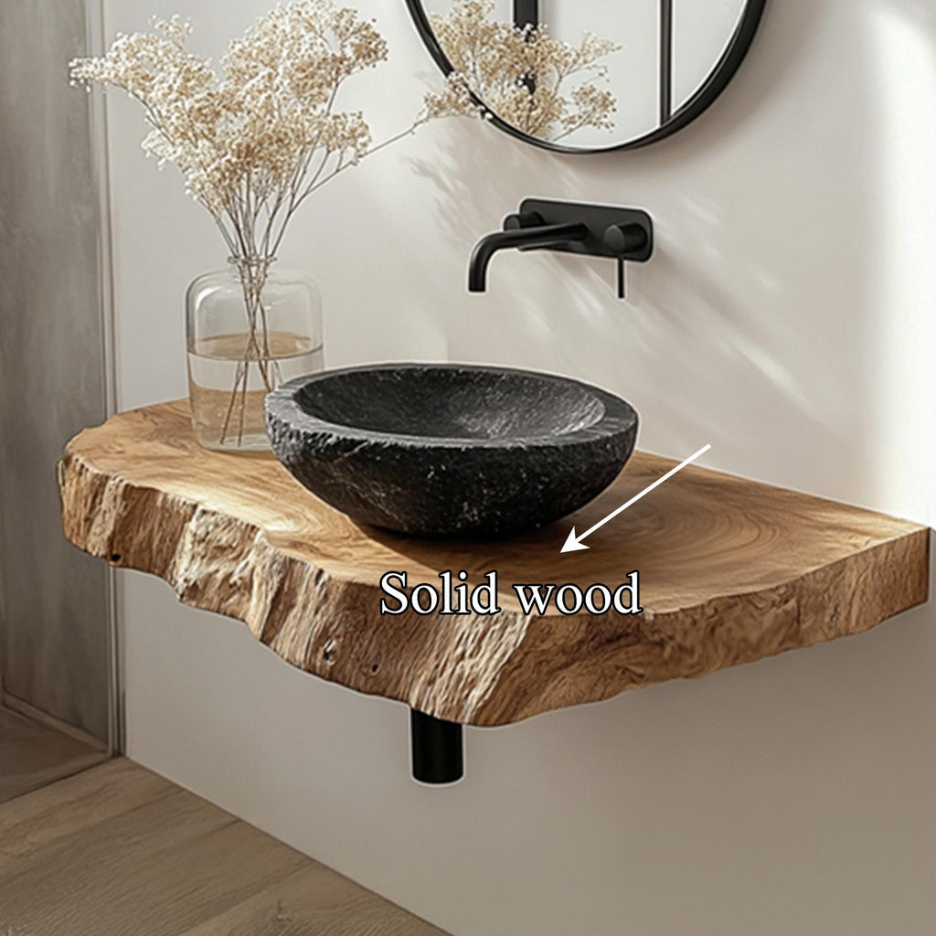 Mid-Century Floating Shelf Vanity, Solid Wood Bathroom Single Sink Countertop, Washroom Console Support Shelf