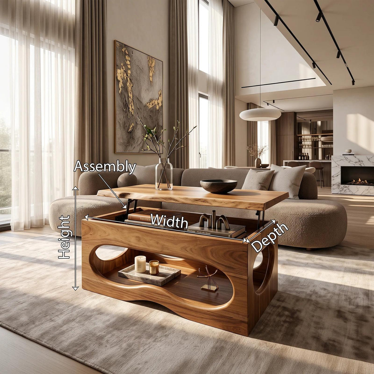 Organic Modern Lift Top Coffee Table Luxury Living Room