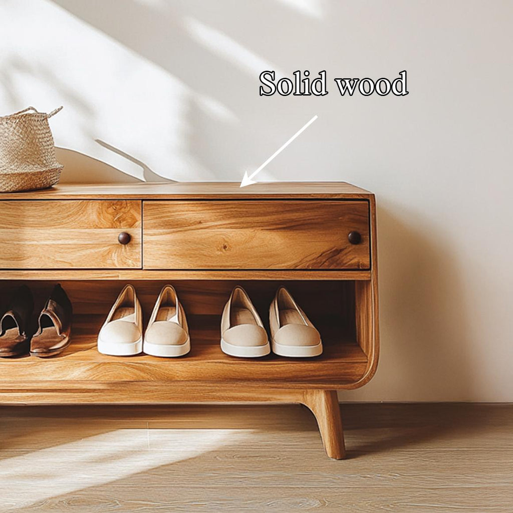 Mid Century Modern Shoe Storage Cabinet, Light Wood Entryway Bench Organizer for Hallway, Bedroom Closet