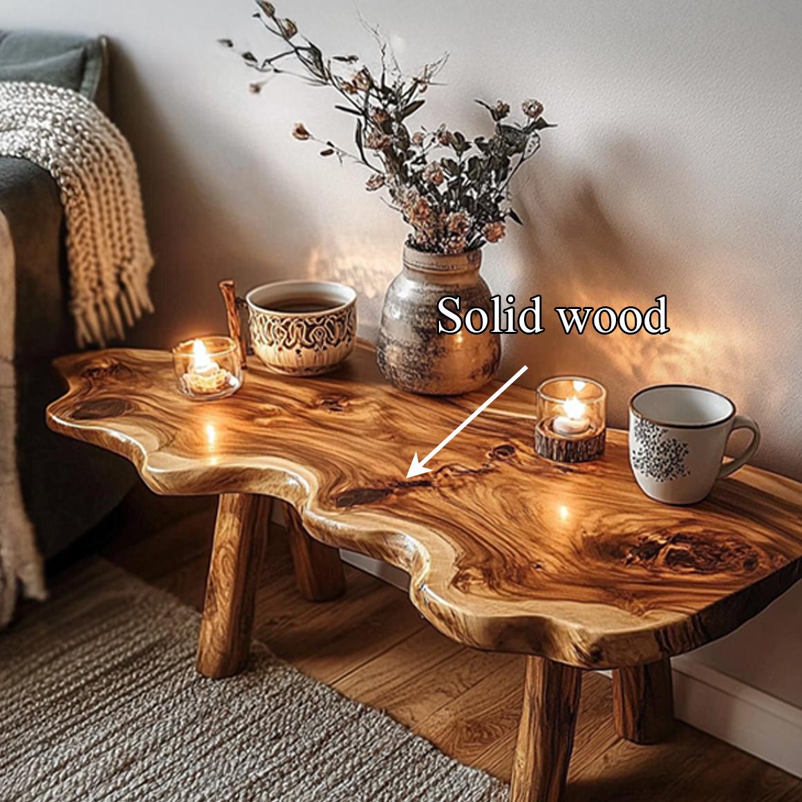 Rustic Natural Shape Wood Coffee Table, Live Edge Tree Slab Centerpiece Table for Cabin Room, Lounge, Living Room