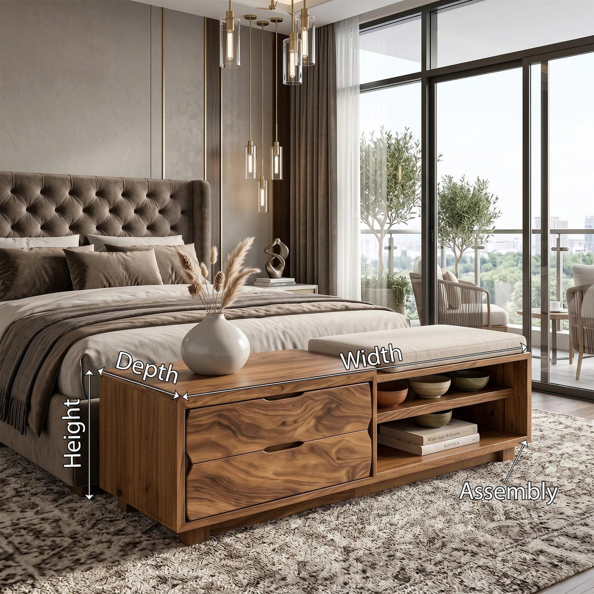 Natural Wood Storage Bench Cushion Drawers For Bedroom