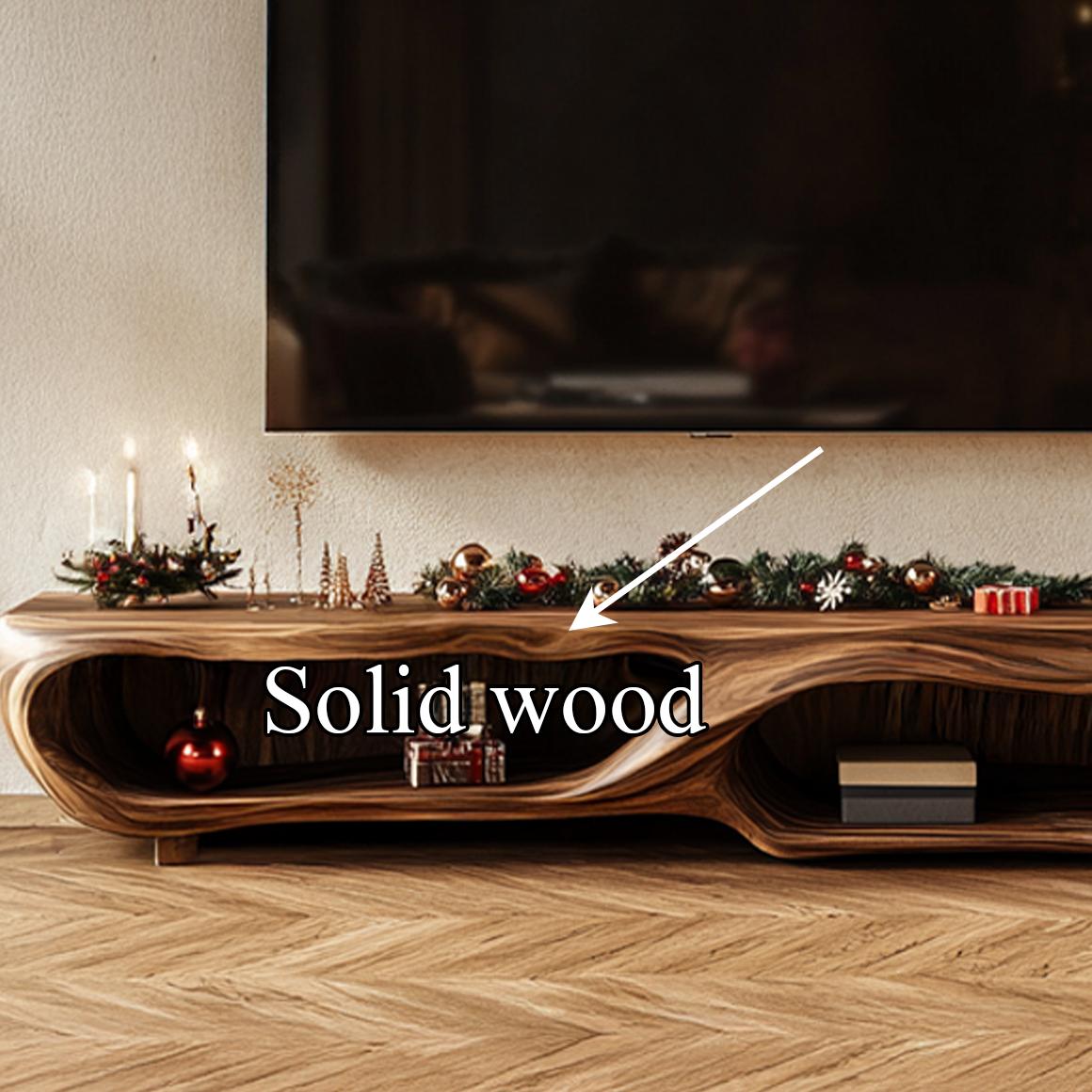 Rustic Wood TV Cabinet, Farmhouse Solid Timber Media Console, Low Profile TV Stand Credenza for Living Room