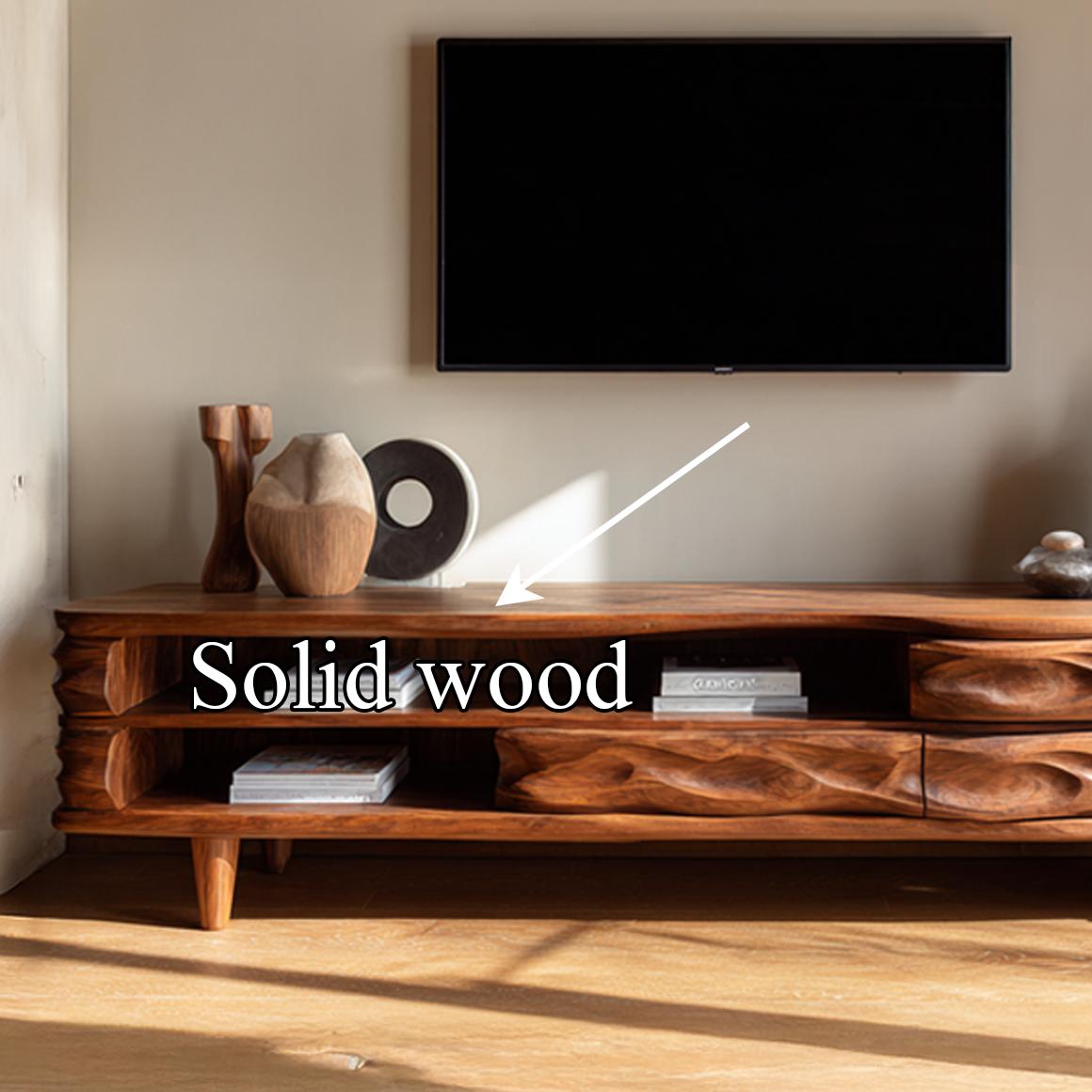 Mid-Century Sculpted Wooden TV Stand, Solid Hardwood Television Console Cabinet, Modern Living Room Entertainment Center