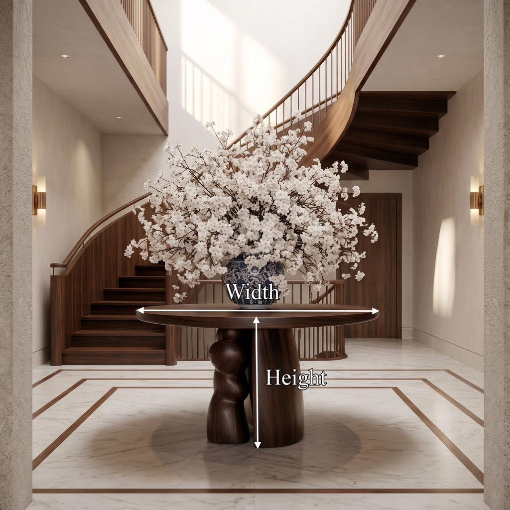 Rustic Round Entryway Table, Solid Wood Pedestal Foyer Table for Entryway, Hallway Decor