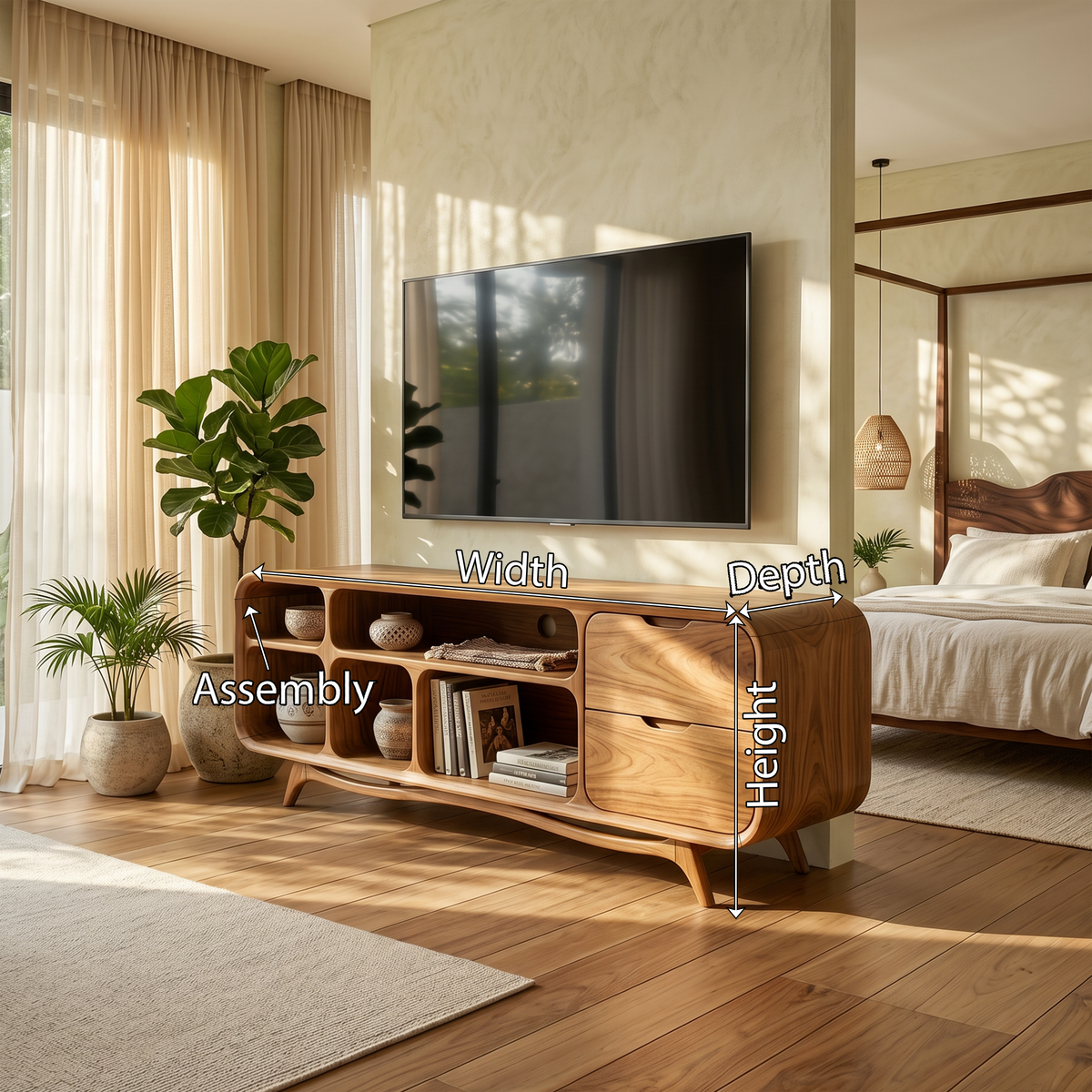 Organic Modern TV Stand, Solid Wood Minimalist Media Console & Entertainment Center Credenza