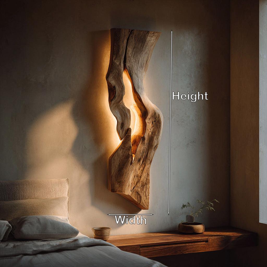 Rustic Wooden Wall Lamp, Handcrafted Natural Wood Sconce Light for Bedroom Headboard & Hallway Accent, Model