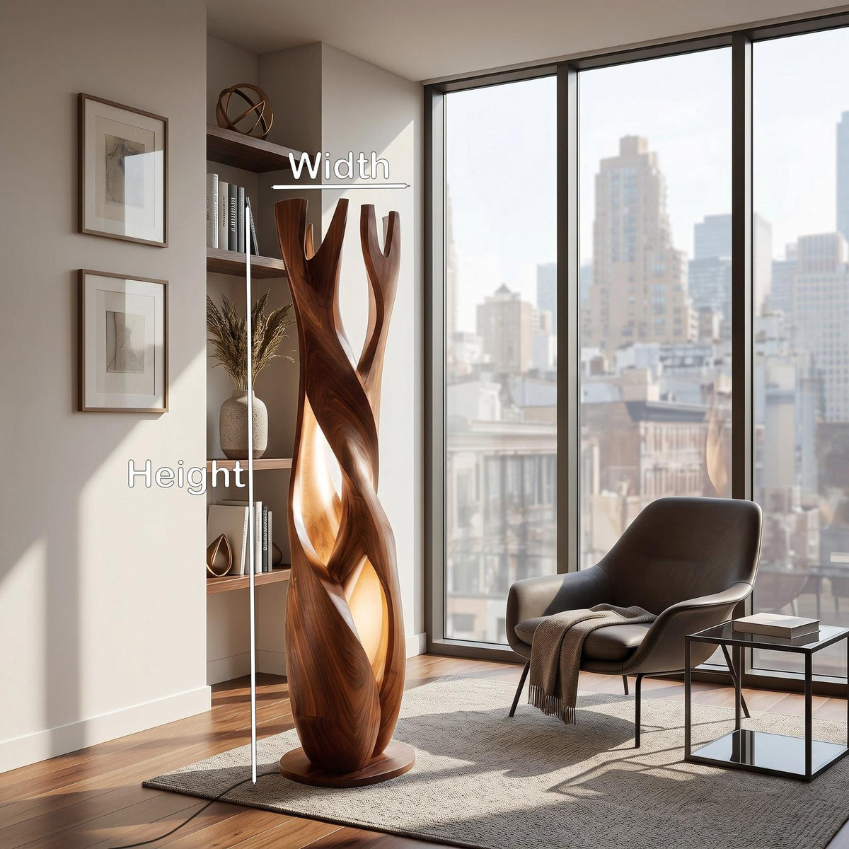 Statement Wooden Sculpture Lamp, Sculptural Solid Wood Artistic Accent Light for Luxury Home Living Room, Model