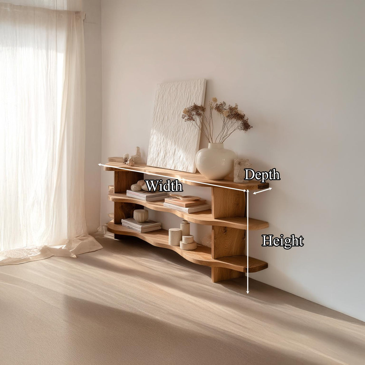 Spry Interior Rustic Modern Wooden Bookshelf, Hardwood Console Table Organizer, Entryway & Bedroom Multi-Tier Storage Shelf SINLSASC093