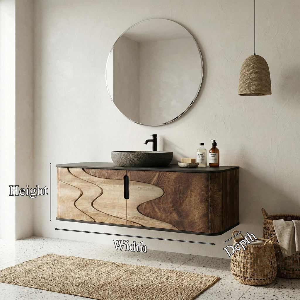 Organic Flow Bathroom Vanity Solid Wood Curved Front Storage Bathroom SINLHABCT018