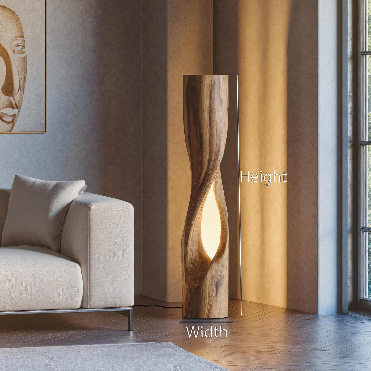 Minimalist Wooden Floor Lamp, Modern Solid Wood Standing Accent Light with Fabric Shade for Living Room, Model