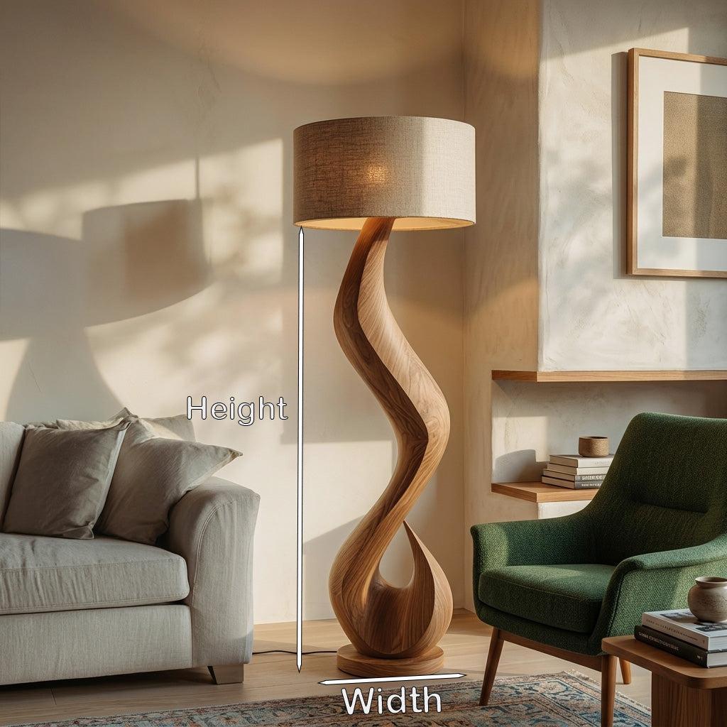 Modern Wooden Floor Lamp with Flowing Organic Form, Tall Standing Accent Light for Living Room Corner, Model