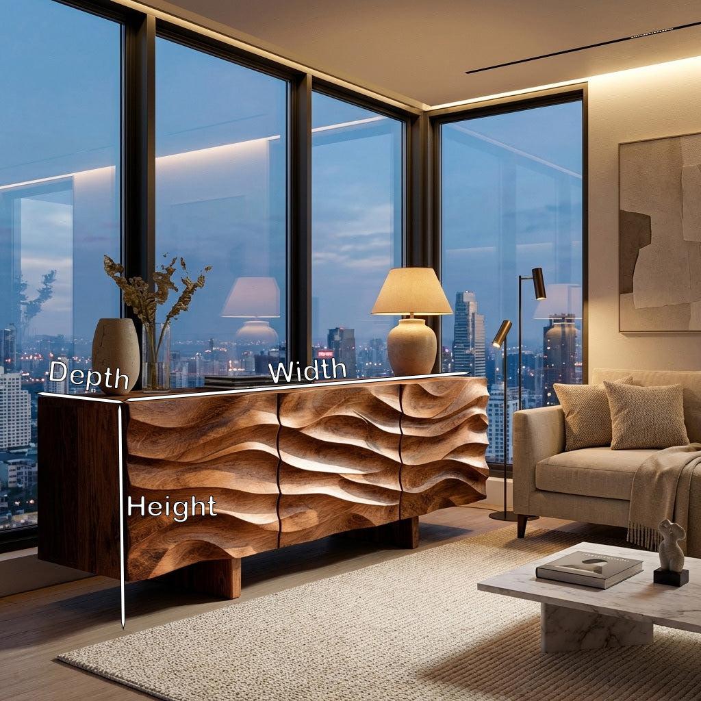 Organic Modern Wood Sideboard, Handcrafted Solid Wood Credenza & Storage Buffet Cabinet for Living Room, Model