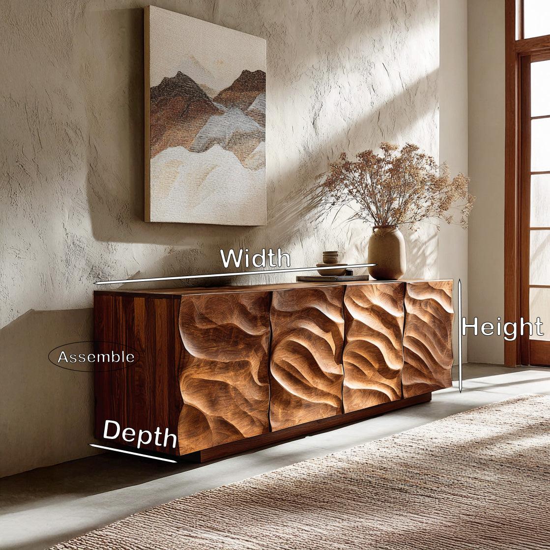 Artistic Carved Wooden Cabinet, Luxury Handcrafted Solid Wood Sideboard Credenza for Elegant Living Spaces, Model