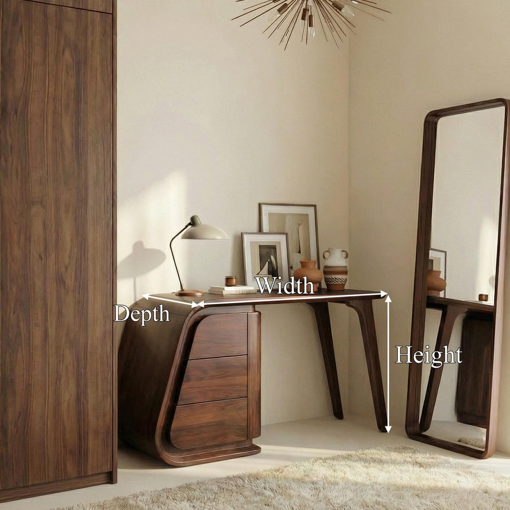 Modern Makeup Vanity Desk with Drawers, Solid Wood Dressing Table, Sleek Contemporary Bedroom Furniture
