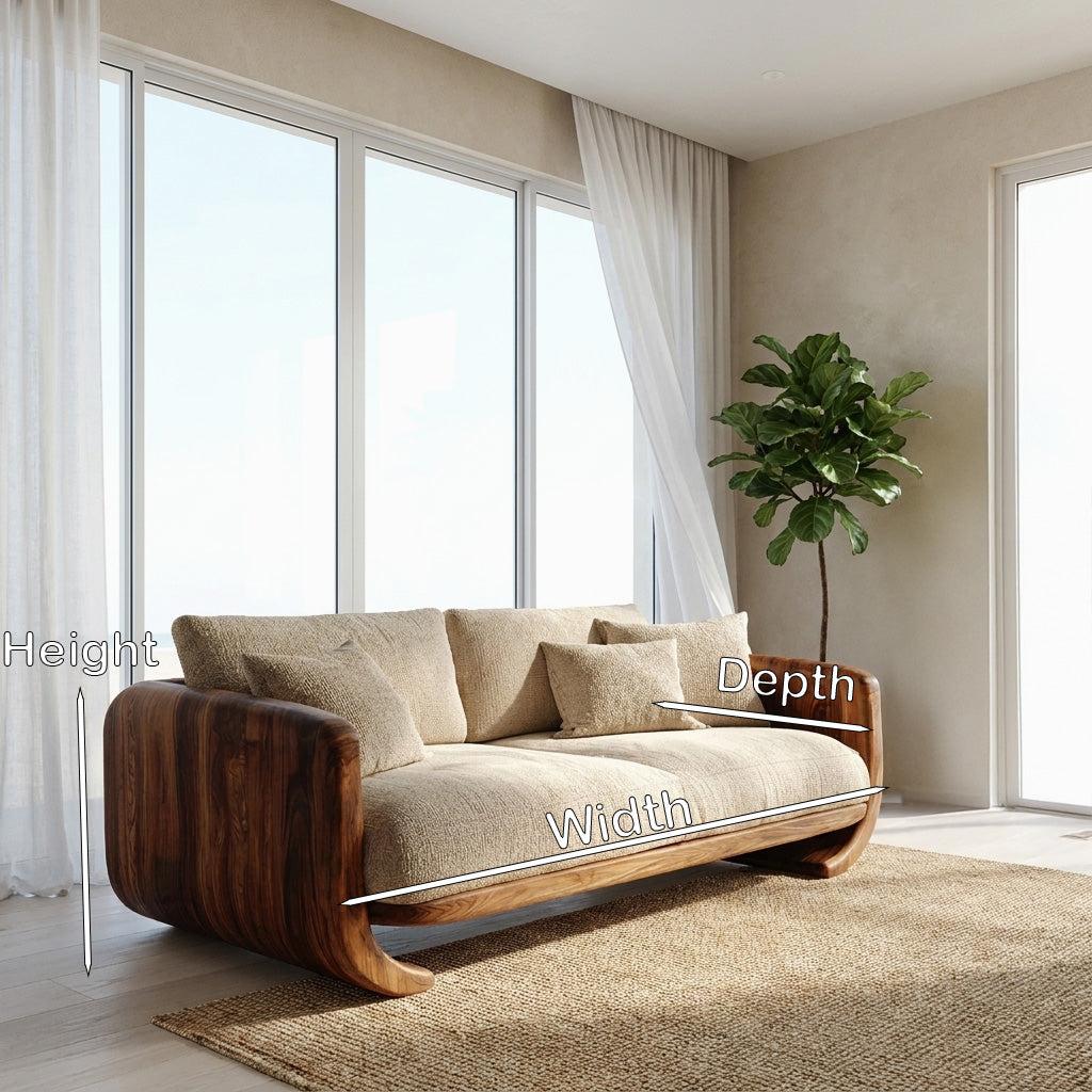 Organic Modern Curved Wood Sofa, Contemporary Lounge Settee, Artistic Designer Couch for Living Room Decor
