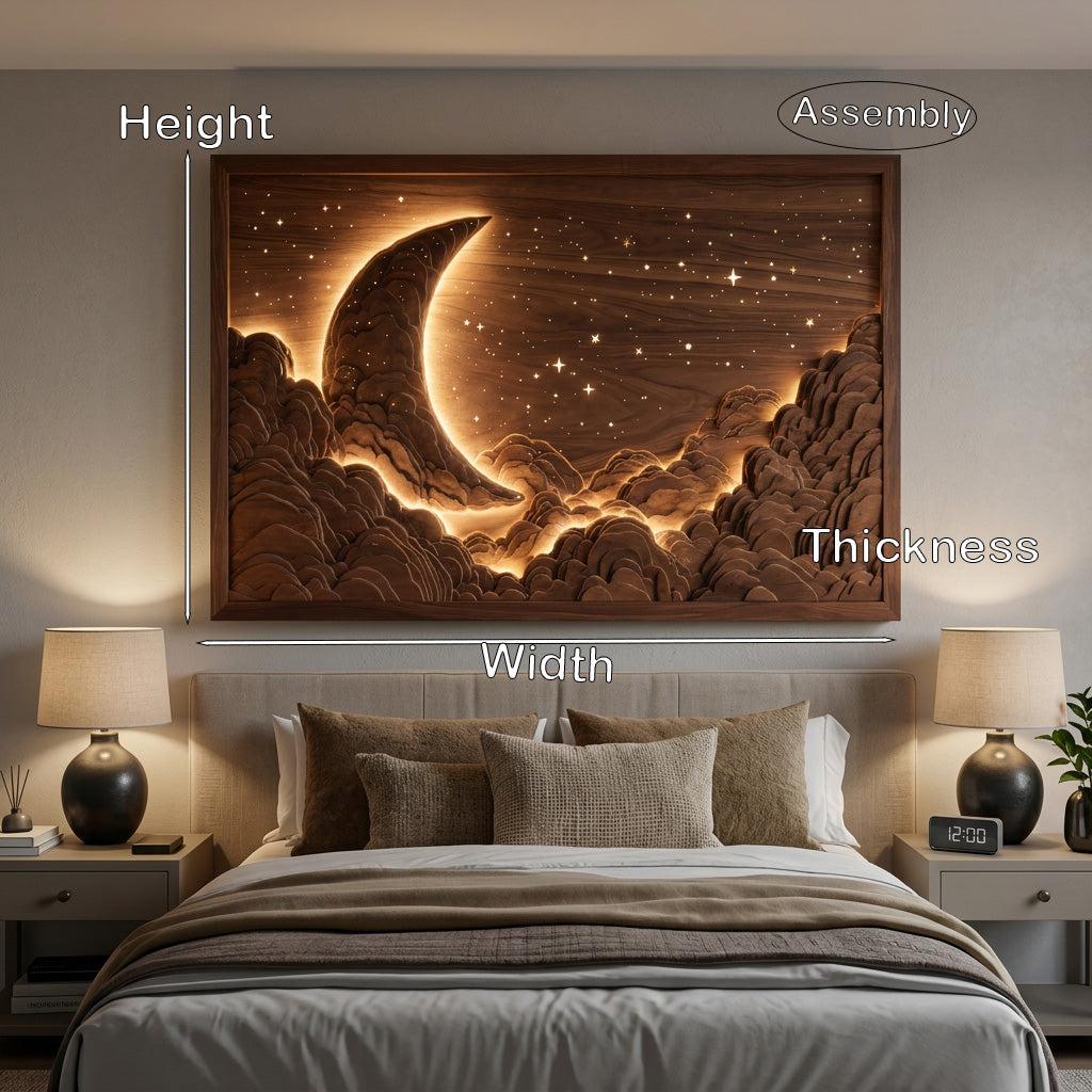 Teezano Handcrafted Moon & Stars Wooden Wall Art, Rustic Wood Carving Plaque Decor for Nursery & Kids Bedroom, SITHHNWA016