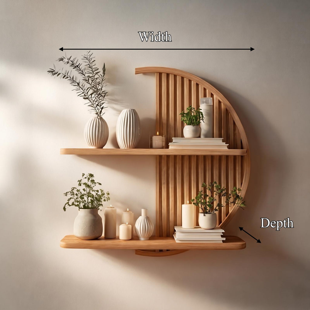Minimalist Circle Round Floating Shelf Solid Wood For Living Room Wall Art