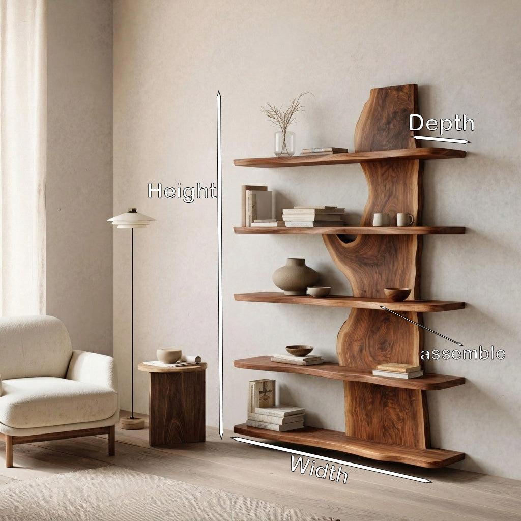 Handcrafted Natural Wood Standing Shelf, Rustic Tiered Bookcase Display Organizer, Artisan Timber Storage Rack