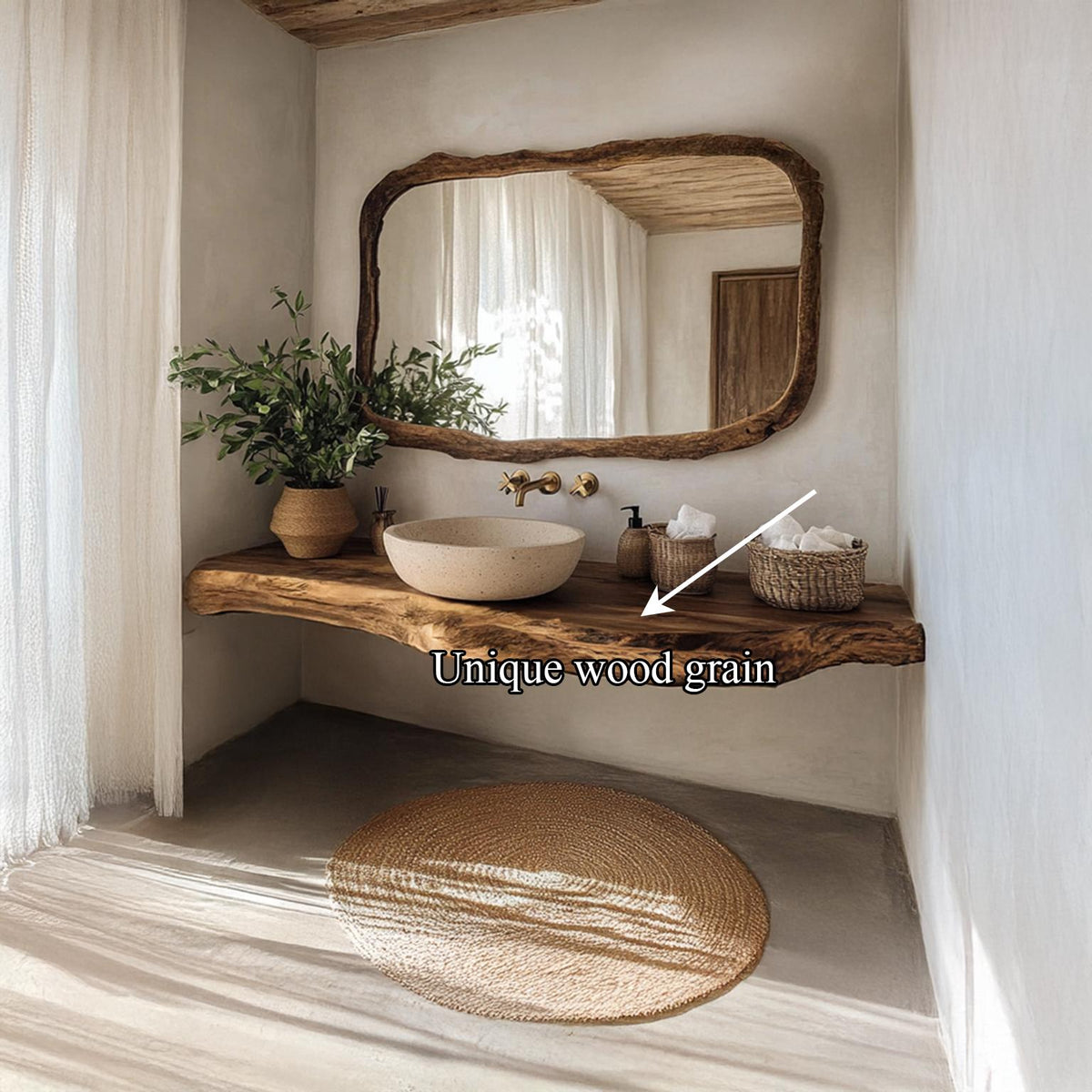 Rustic Handmade Vanity, Solid Wood Bathroom Single Sink Countertop Console Table, Washstand with Shelf