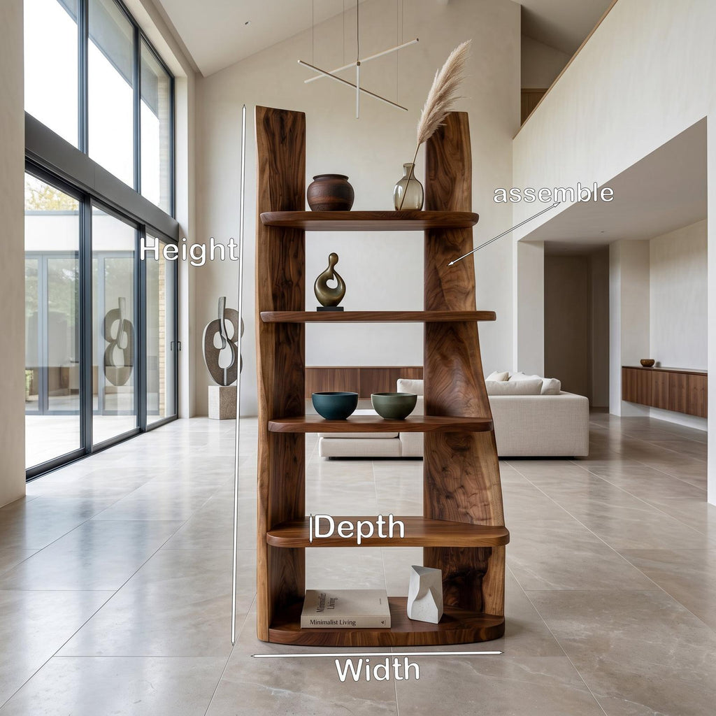 Mid-Century Wooden Bookshelf, Retro Timber Storage Display Shelving Rack for Apartment Living Room